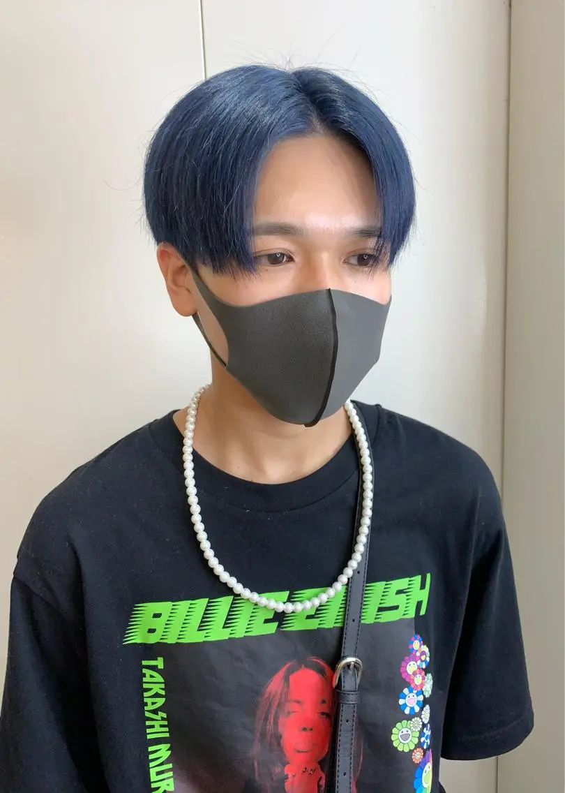 カラー メンズ 黒髪 ブルーカラー ブルーブラック ブルーグレー ネイビーカラー 桃果 momokaのヘアスタイル