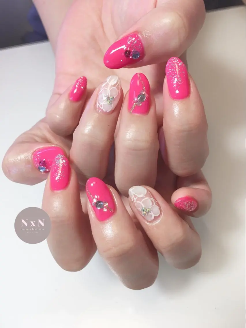 ネイル フラワーネイル ジェルネイル レース ぷっくりネイル nail salon N×Nのネイルデザイン