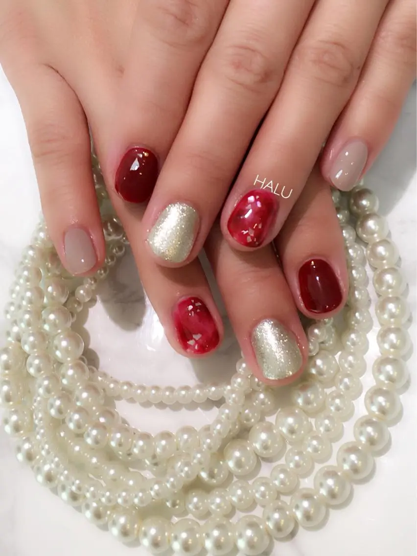 ネイル ボルドー ニュアンスネイル ショートネイル HALU ハルのネイルデザイン