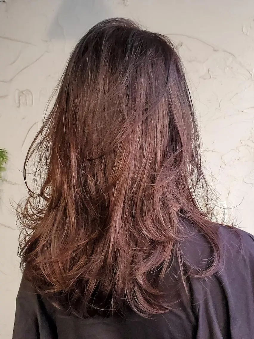 カラー ロング カット ヘアカラー トリートメント 韓国レイヤー柔らかい 地毛風縮毛矯正/マツのヘアスタイル