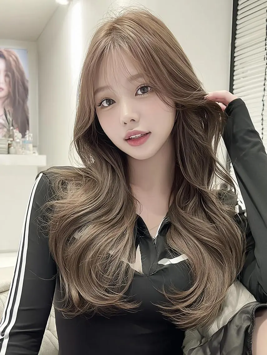 ロング 顔周りカット 髪質改善 韓国風ヘア レイヤーカット ヘアカラー トリートメント FOCUS JAPAN3のヘアスタイル