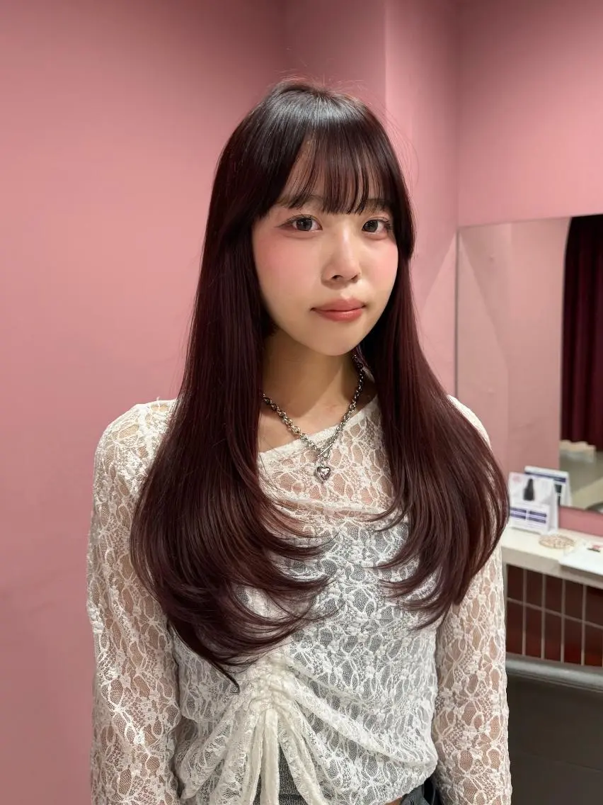 ロング 韓国風カラー 顔まわりレイヤー 顔周りカット 髪質改善 韓国風ヘア 透明感カラー♡ 原宿美容室¦Rinaのヘアスタイル