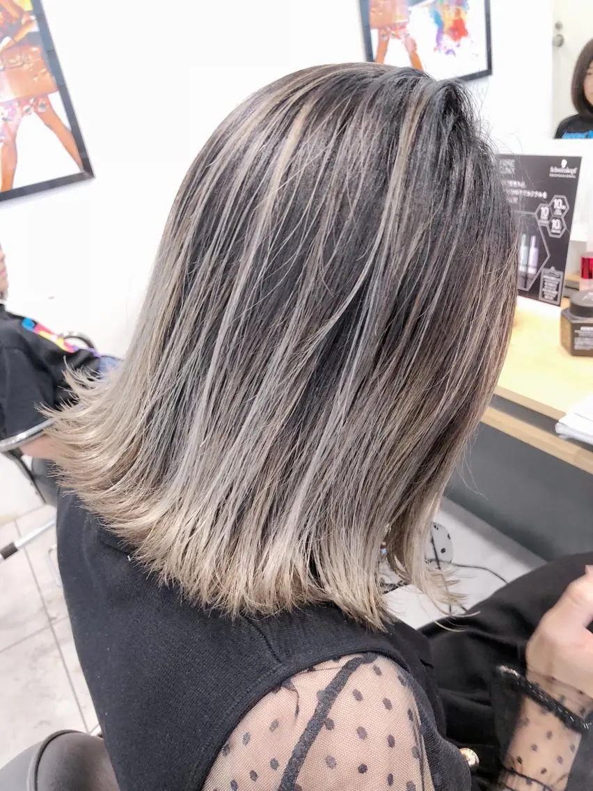 ミディアム カラー バレイヤージュ レイヤーカット ノンダメージ髪質改善 カラー💎/KURAのヘアスタイル