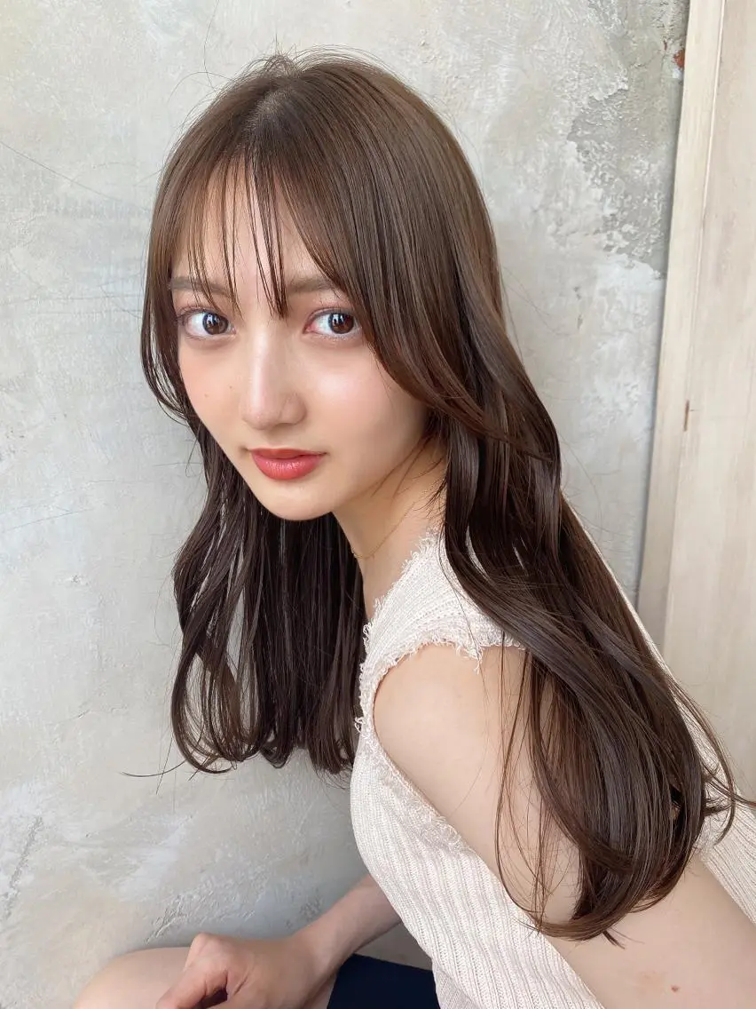 セミロング カラー ベージュカラー ブラウンカラー ブラウンベージュ くびれヘア 顔周り/くびれヘア 韓国ヘア💕風間るなのヘアスタイル