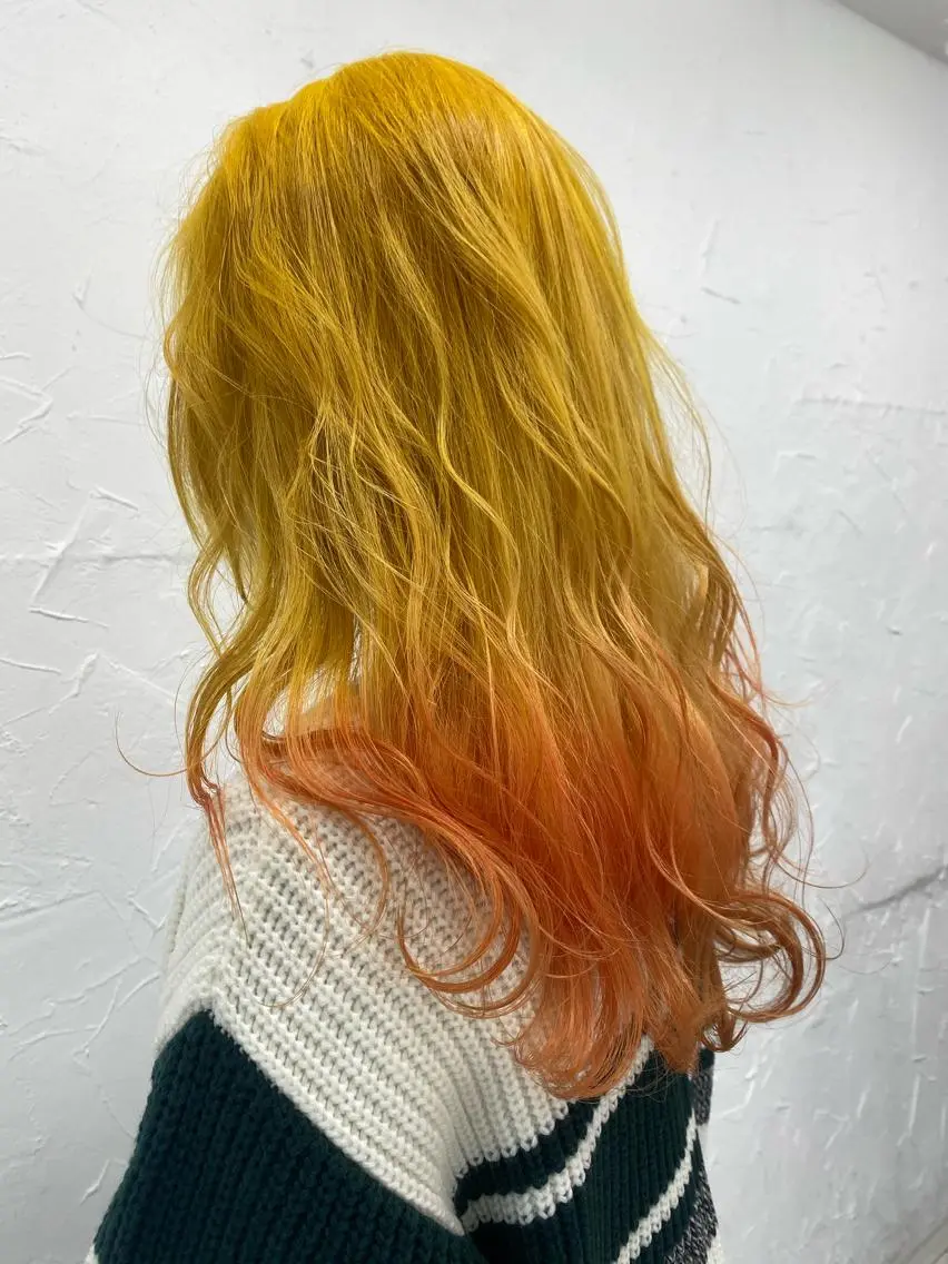 セミロング カラー バレイヤージュ ミストバング ベージュカラー 黒髪 ブリーチ 脱！黒髪 ダブルカラー【上野】のヘアスタイル