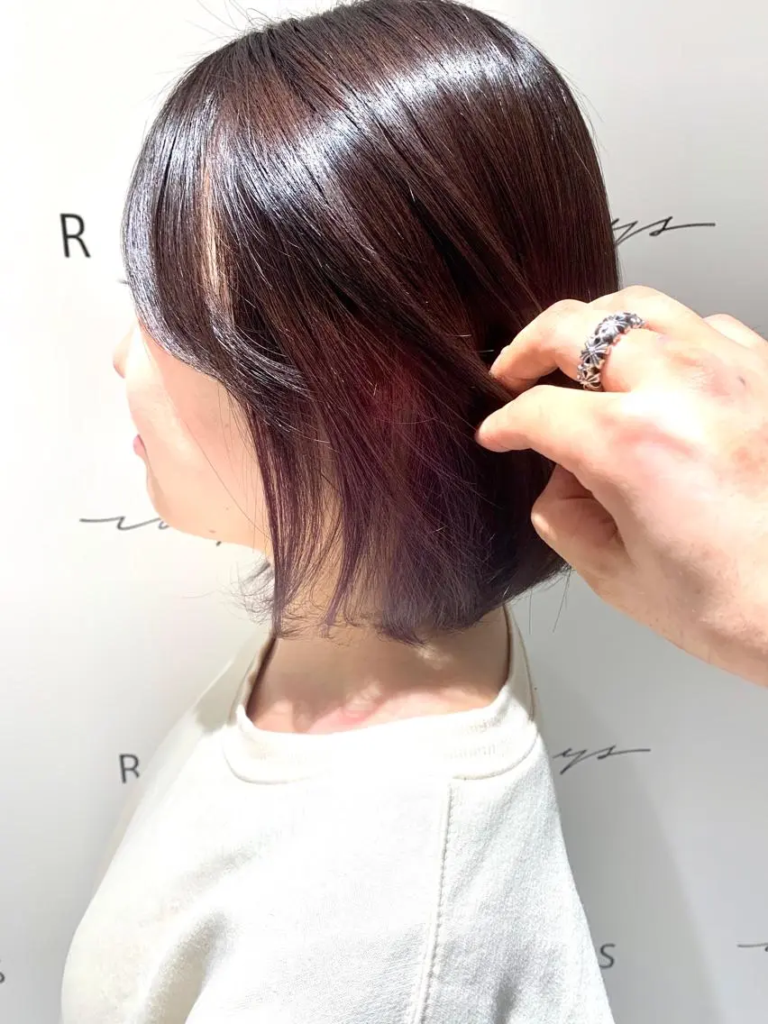 ショート パープルカラー 斉藤大河 カラー/縮毛矯正のヘアスタイル