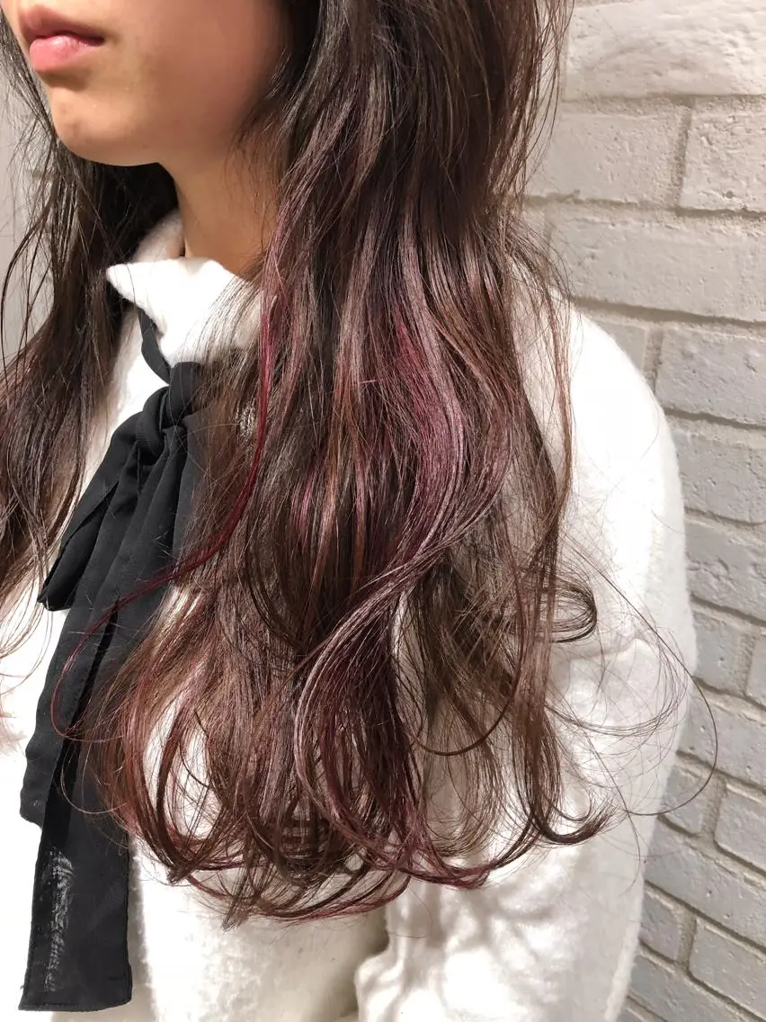 ロング カラー パーマ ヘアアレンジ メンズ キッズ ネイル マツエク・マツパ メンズハイライト ハイライトカラー ハイライト 赤色 新宿/髪質改善/ 美髪矯正✨浅江通友のヘアスタイル