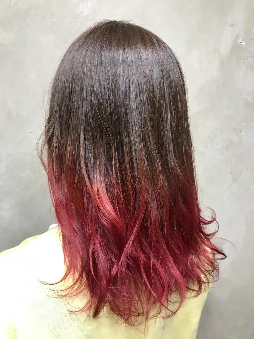 ミディアム カラー ヘアアレンジ グラデーションカラー レッドカラー 🌈髪質改善💕 縮毛矯正✨青木まで✨のヘアスタイル