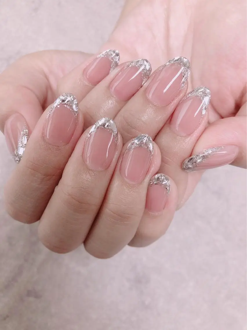 ネイル フレンチネイル ガラスフレンチ ピンク FASTNAIL PLUS 新宿店のネイルデザイン