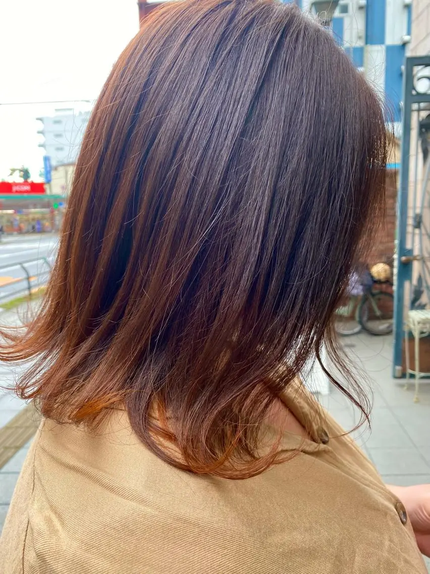 セミロング カラー グラデーションカラー オレンジ カット ヘアカラー トリートメント 特殊カラー特化 ✂️SHIAN フジのヘアスタイル
