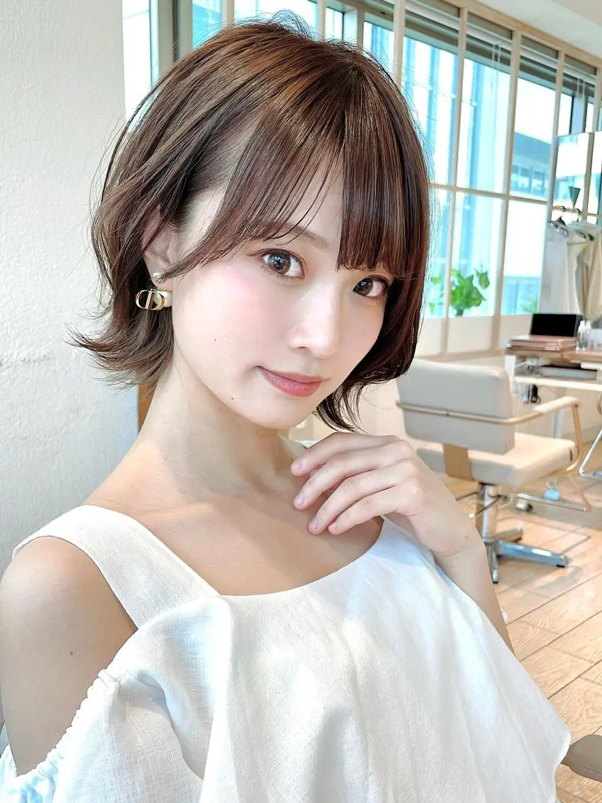 ミディアム 切りっぱなしボブ ショートボブ ボブ くびれヘア 顔周りカット 市原 大翼のヘアスタイル