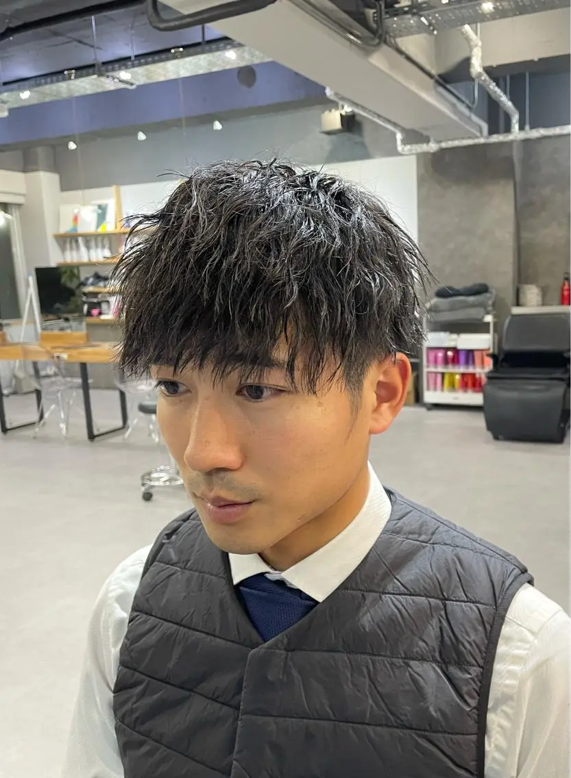 パーマ メンズ カット パーマ レイヤーカット 西村あきやのヘアスタイル