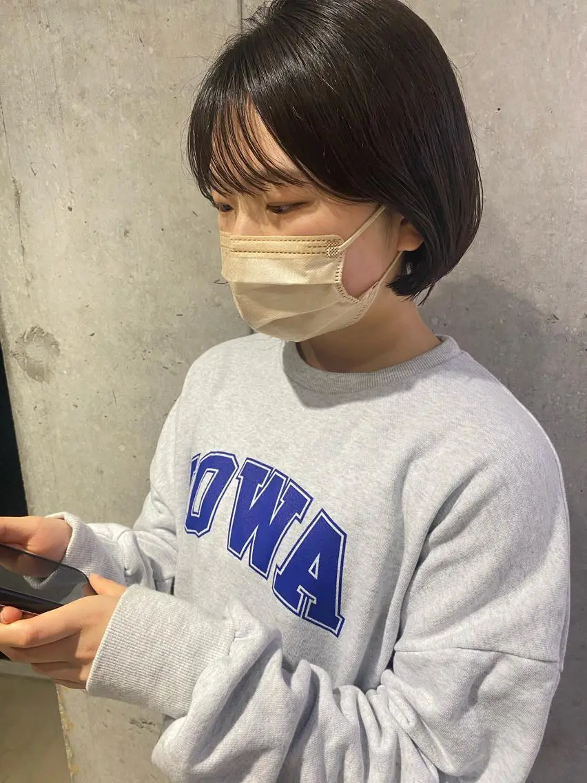 ショート ボブ 韓国風ヘア シースルーバング 外国人対応 佐久間のヘアスタイル