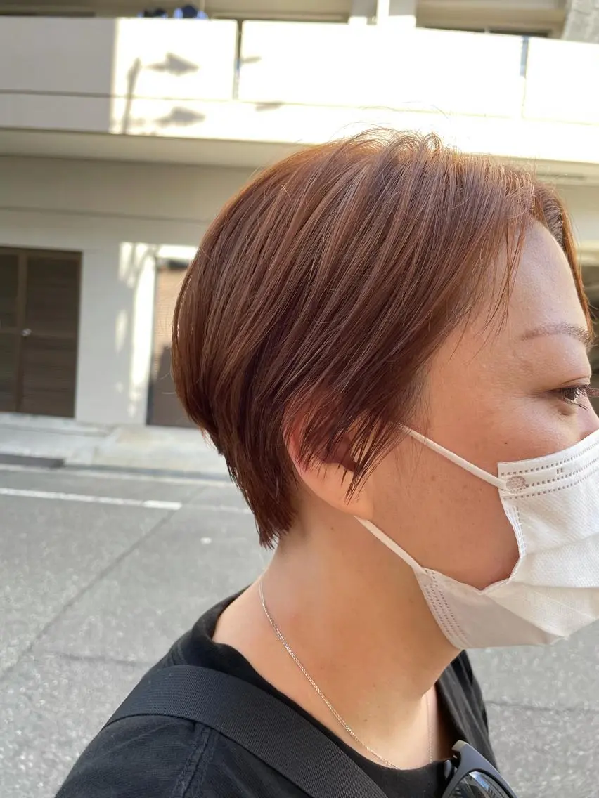 ショート カラー ベージュカラー ダブルカラー オレンジ オレンジベージュ やまさきえりこ ニュアンスパーマのヘアスタイル