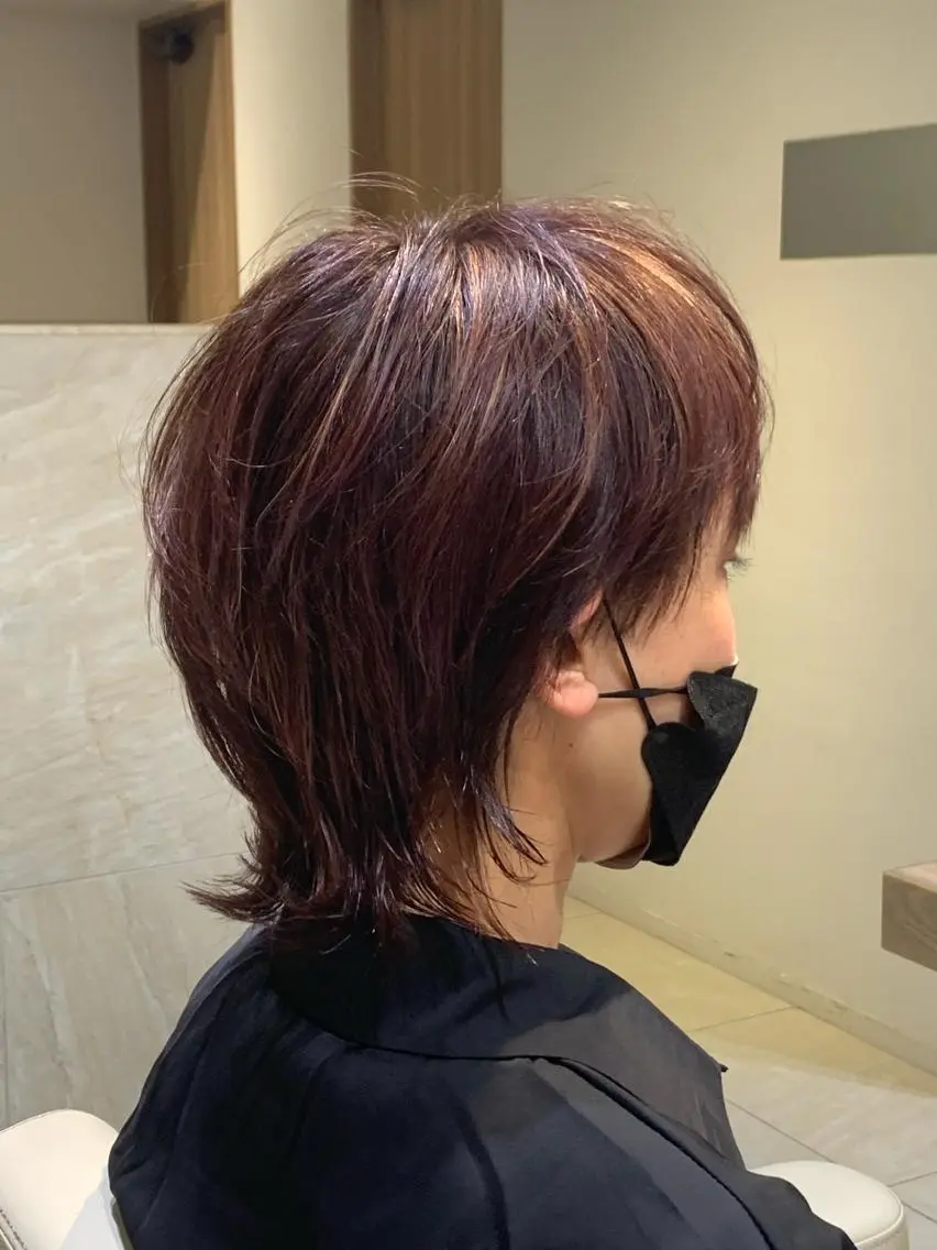 ミディアム ピンクブラウン ウルフカット 東 大介/骨格矯正カットのヘアスタイル