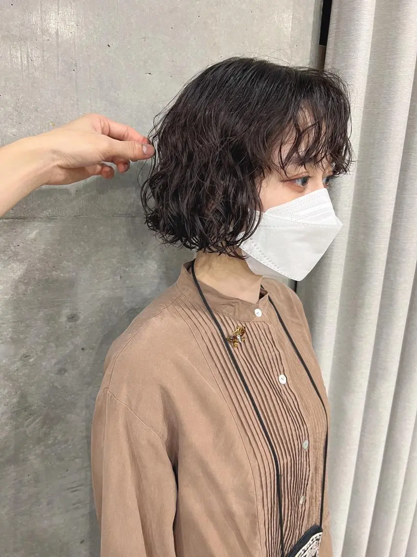 ショート パーマ カット パーマ トリートメント ボブパーマコテ巻き風 パーマNo1深江秀平のヘアスタイル