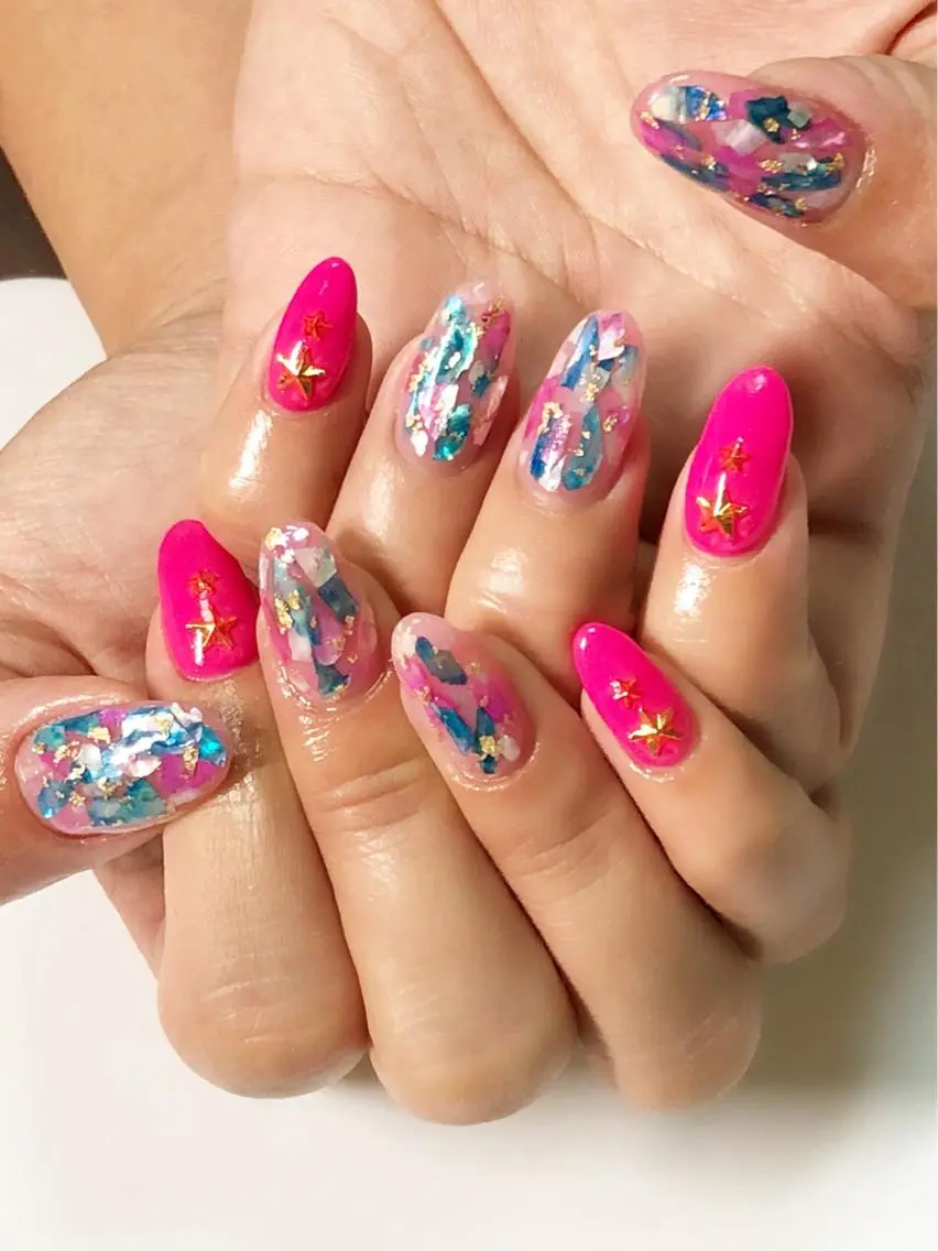 セミロング カラー ネイル ピンクカラー フットネイル キラキラネイル ピンク ハンドネイル CITRAtotal beautyのネイルデザイン