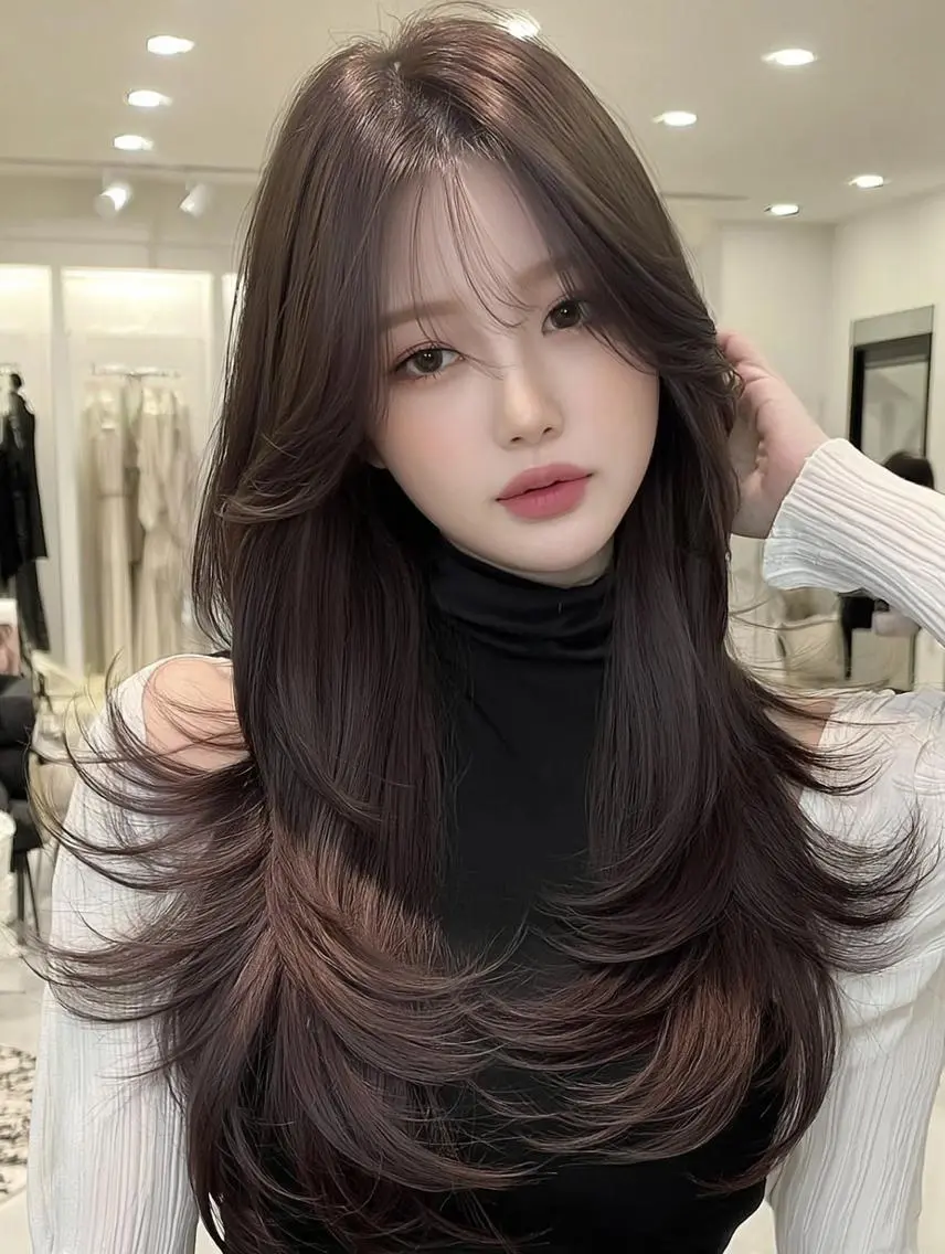 ロング 顔周りカット 髪質改善 韓国風ヘア レイヤーカット カット ヘアカラー FOCUS JAPAN2のヘアスタイル