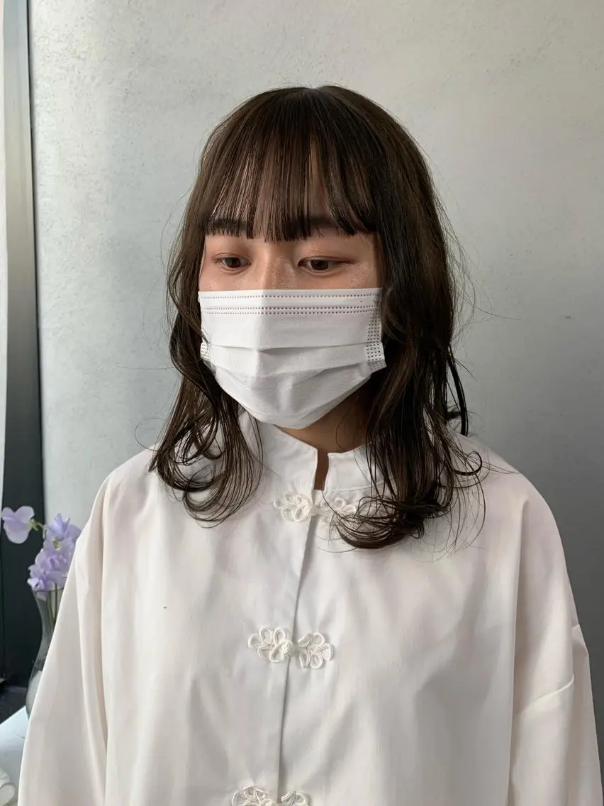 セミロング カラー カット ヘアカラー パーマ ボブパーマコテ巻き風 パーマNo1深江秀平のヘアスタイル