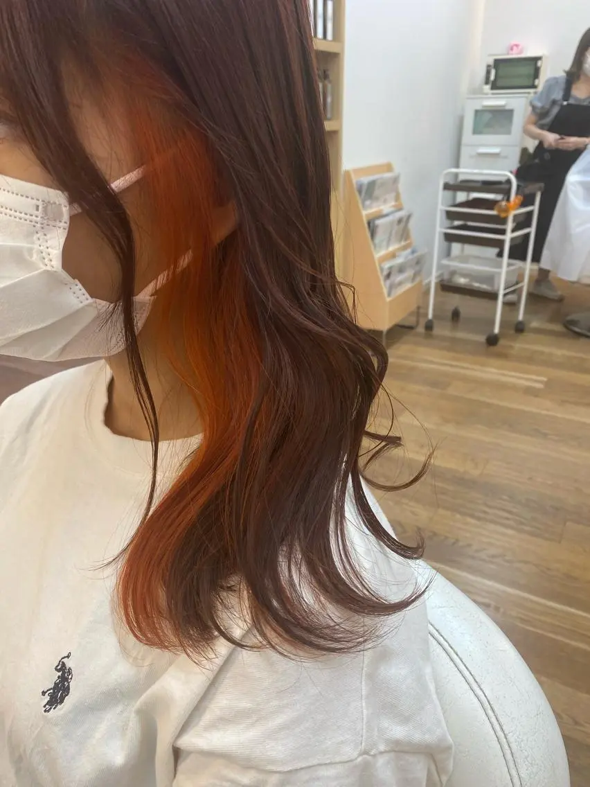 ミディアム カラー ブリーチ オレンジ ピンクカラー 韓国ヘア sasugaのヘアスタイル
