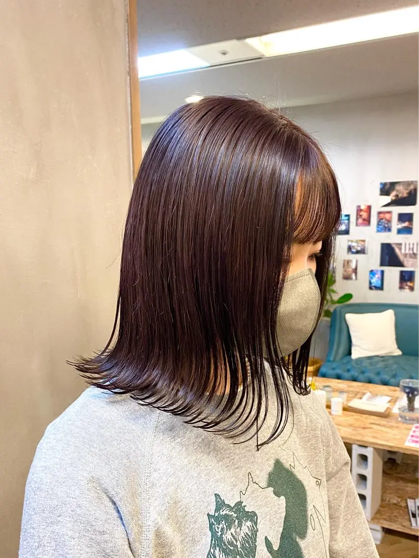 ミディアム カラー パーマ ヘアアレンジ ブリーチ ディープラベンダー ラベンダーカラー ブリーチなしカラー カット ヘアカラー トリートメント ハル🌸柔色/ ブリーチなし/艶髪のヘアスタイル
