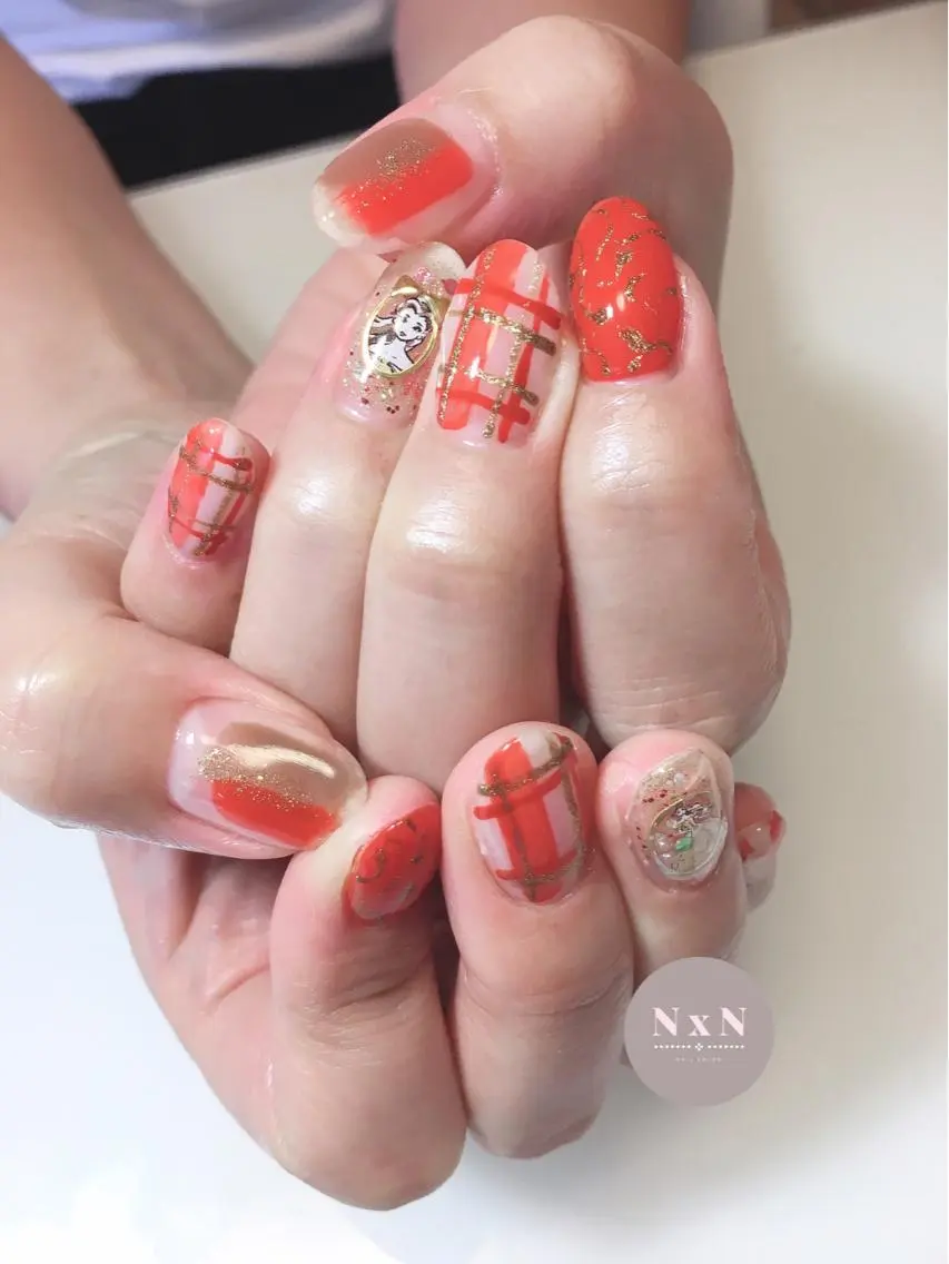 ネイル ジェルネイル オレンジ ぷっくりネイル ハンドネイル nail salon N×Nのネイルデザイン