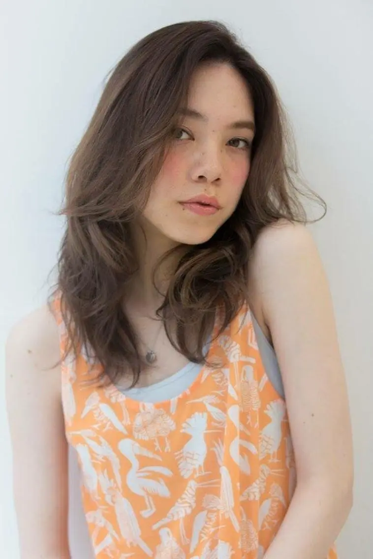 ミディアム セミロング ロング カラー パーマ 内藤 達也のヘアスタイル