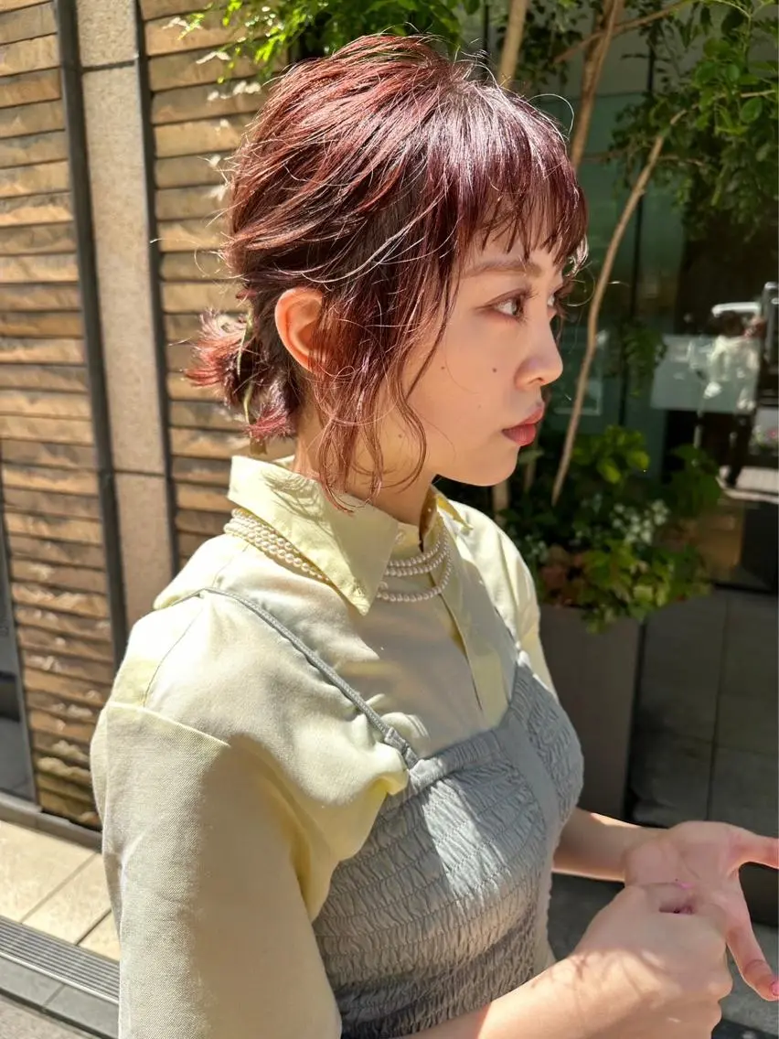 カラー ヘアアレンジ カシス オレンジ ピンクカラー レッドカラー 似合わせカット🫧 吉見衣生のヘアスタイル