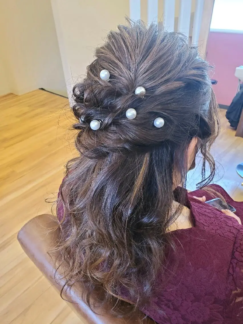 セミロング ヘアアレンジ ハーフアップ 結婚式・ブライダル 北九州美容室 🕊️わかな✂︎のヘアスタイル