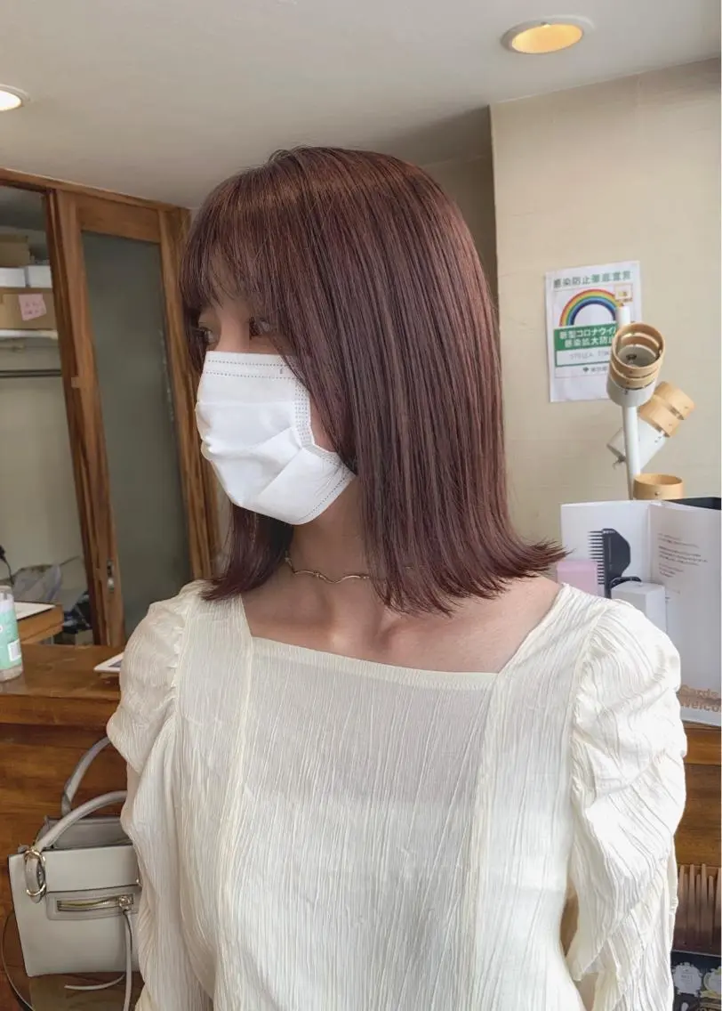 ミディアム カラー ベージュカラー ピンクカラー ピンクベージュ ヘアカラー トリートメント 矢野 晃平のヘアスタイル
