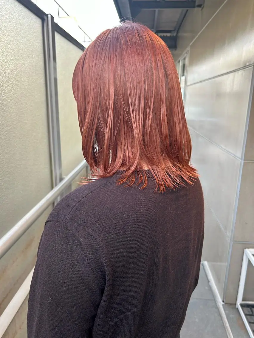 ミディアム カラー オレンジ ピンクカラー カット ヘアカラー トリートメント 🧸艶々韓国ヘア 🧁mizunaのヘアスタイル