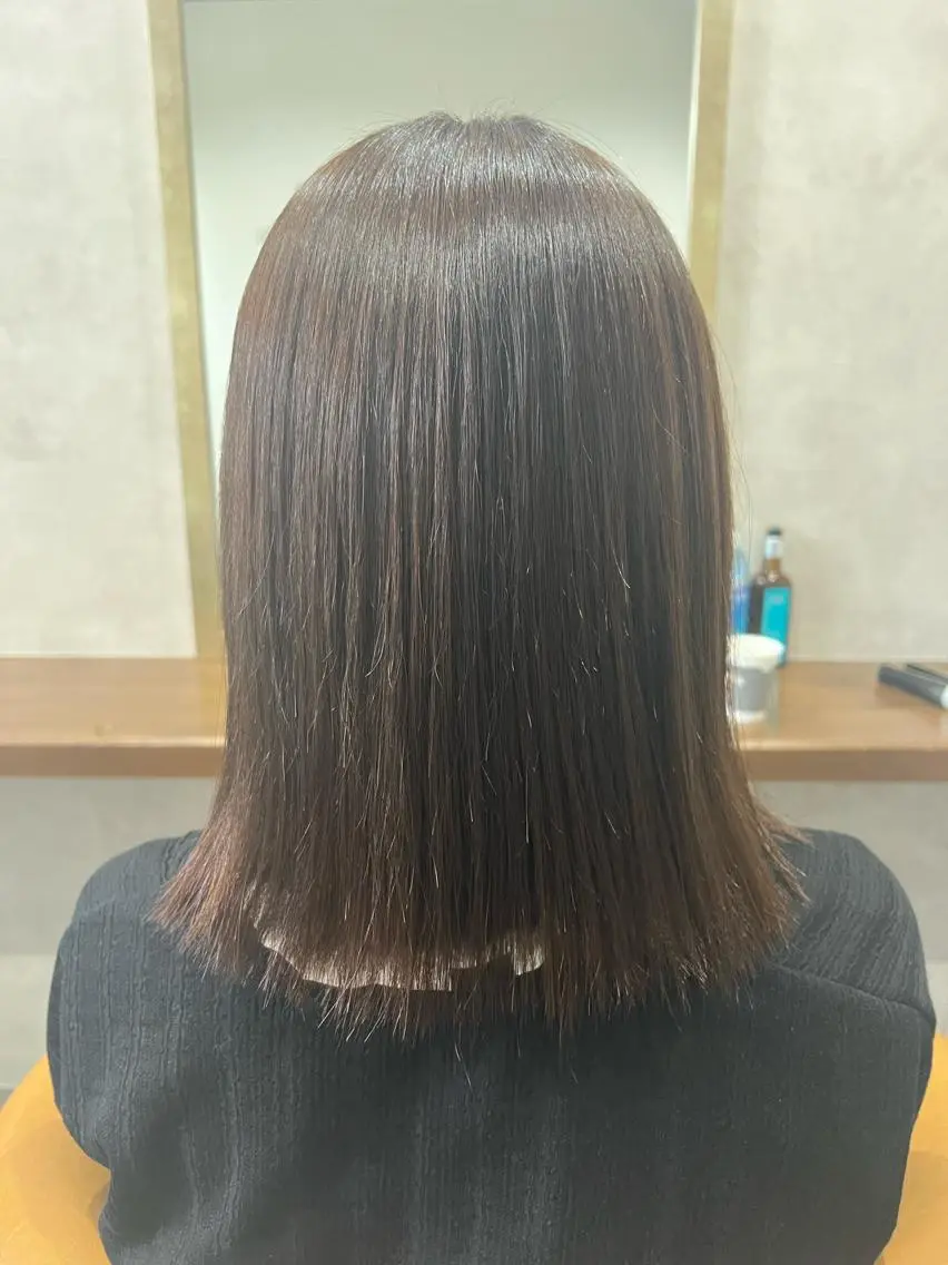 セミロング カット 縮毛矯正 トリートメント 天王町×韓国レイヤー 髪質改善 佐藤友茉のヘアスタイル