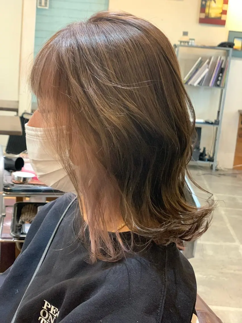 ミディアム カラー ベージュカラー インナーカラー ピンクカラー ピンクベージュ メンズパーマ 髪質改善☆有馬のヘアスタイル