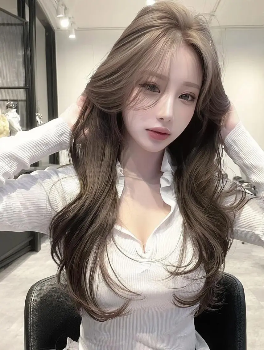 ロング 顔周りカット 髪質改善 韓国風ヘア レイヤーカット ヘアカラー トリートメント FOCUS JAPAN4のヘアスタイル