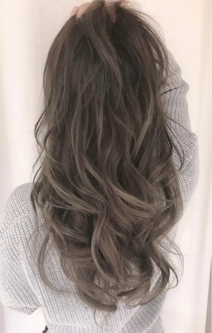 ロング カラー パーマ ヘアアレンジ アッシュ バレイヤージュ ブリーチ ケアブリーチ 透明感カラー バレイヤージュ 藤沢 髪質改善 竹内ケンゴのヘアスタイル