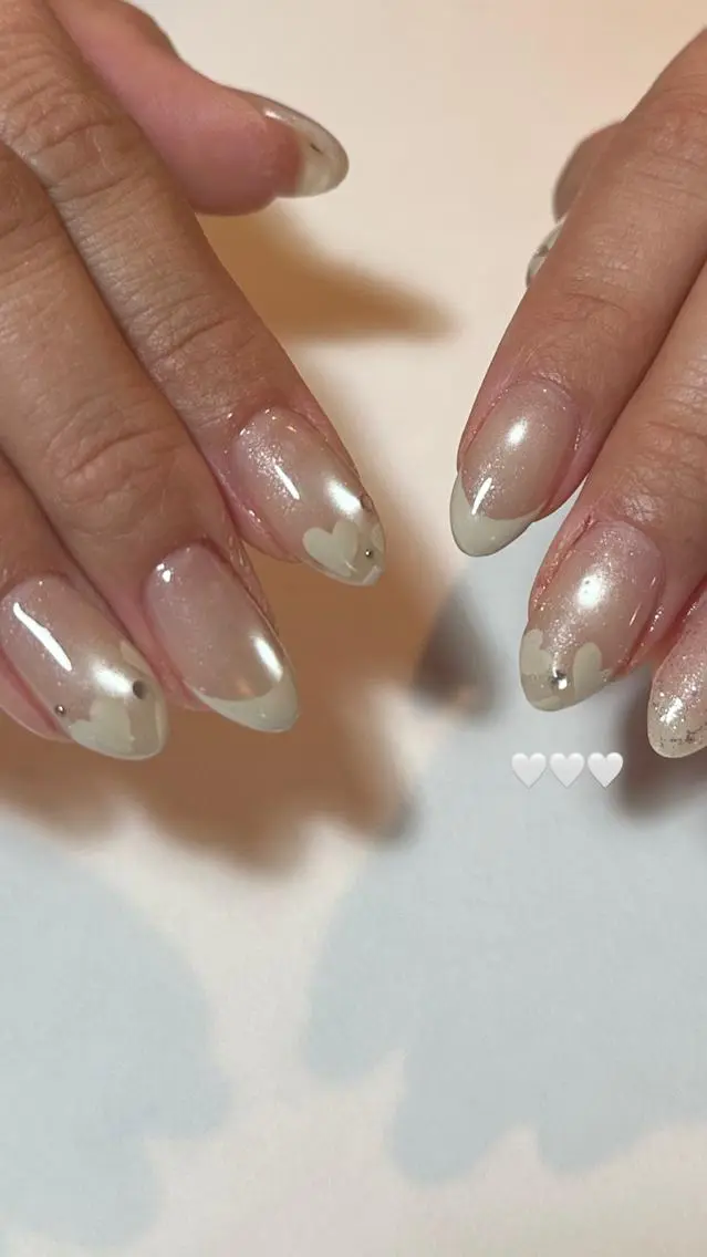 ネイル フレンチネイル ハート マグネットネイル ハンドネイル yuri.k★ DEE babyのネイルデザイン