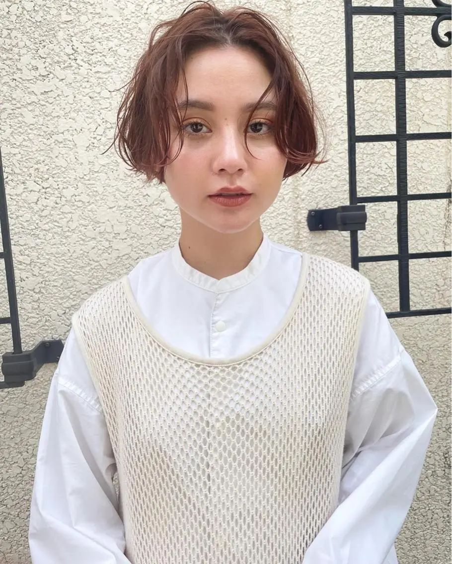 ショート カラー ブラウンカラー ダブルカラー オレンジ オレンジブラウン ショートヘア カット ヘアカラー トリートメント 村上雅人 ナチュラルモードのヘアスタイル