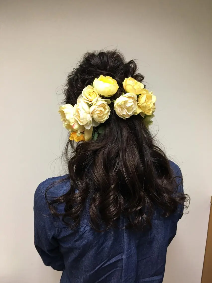 ロング カラー パーマ ヘアアレンジ ハーフアップ 暖色ボブ 🍊rikakoのヘアスタイル