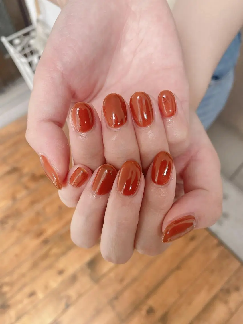 ネイル ブラウン オレンジ ハンドネイル 錦糸町 mi_nailのネイルデザイン