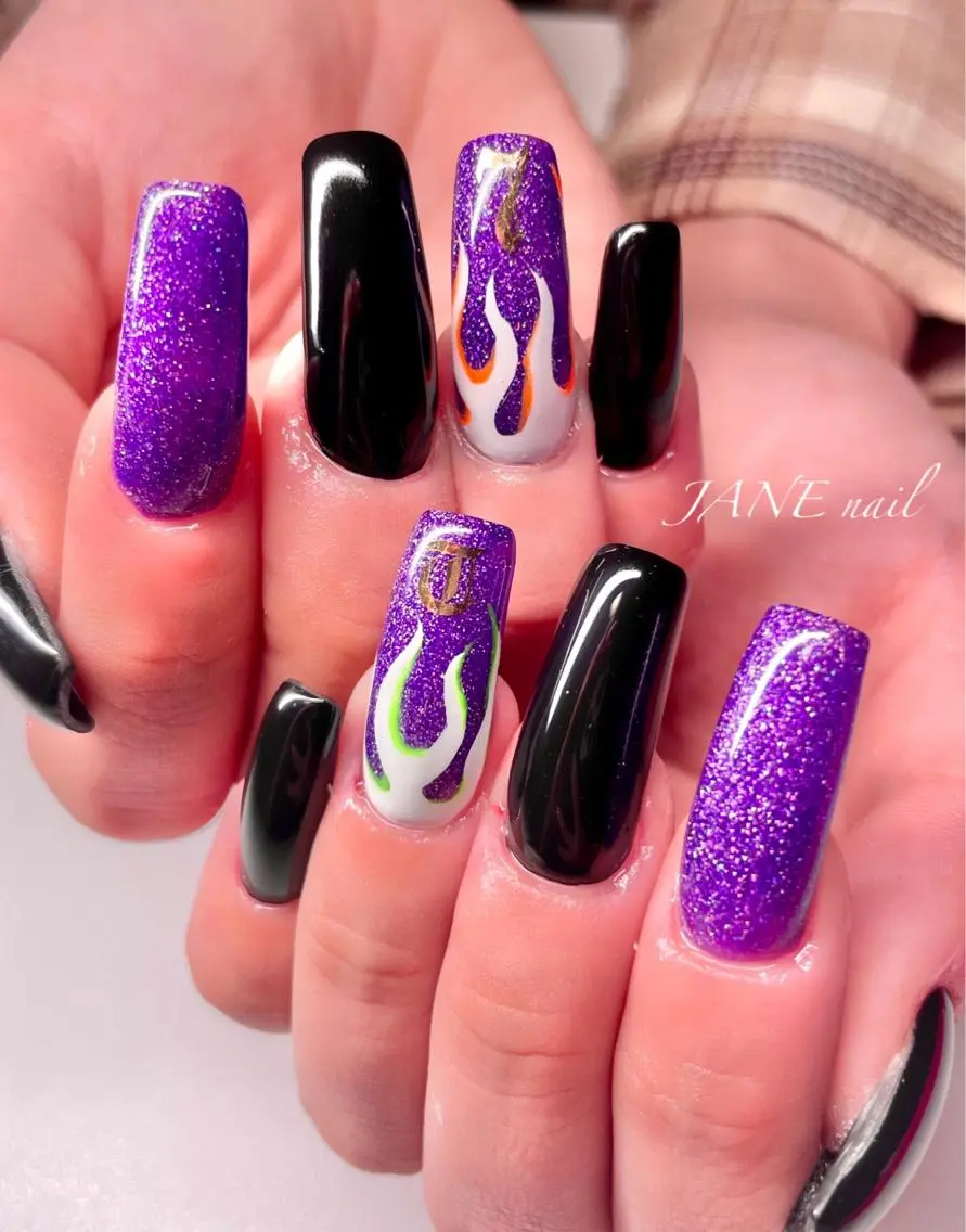 ネイル フットネイル ロングネイル パープル スカルプネイル バレンタイン ハンドネイル Nail Salon JANEのネイルデザイン