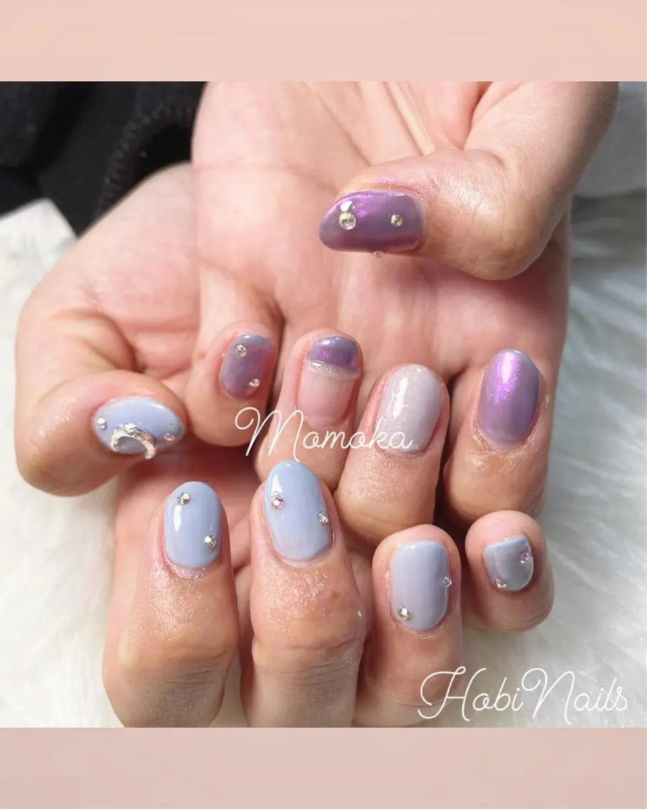 ネイル オーロラネイル ワンカラーネイル Momo nailsalonのネイルデザイン