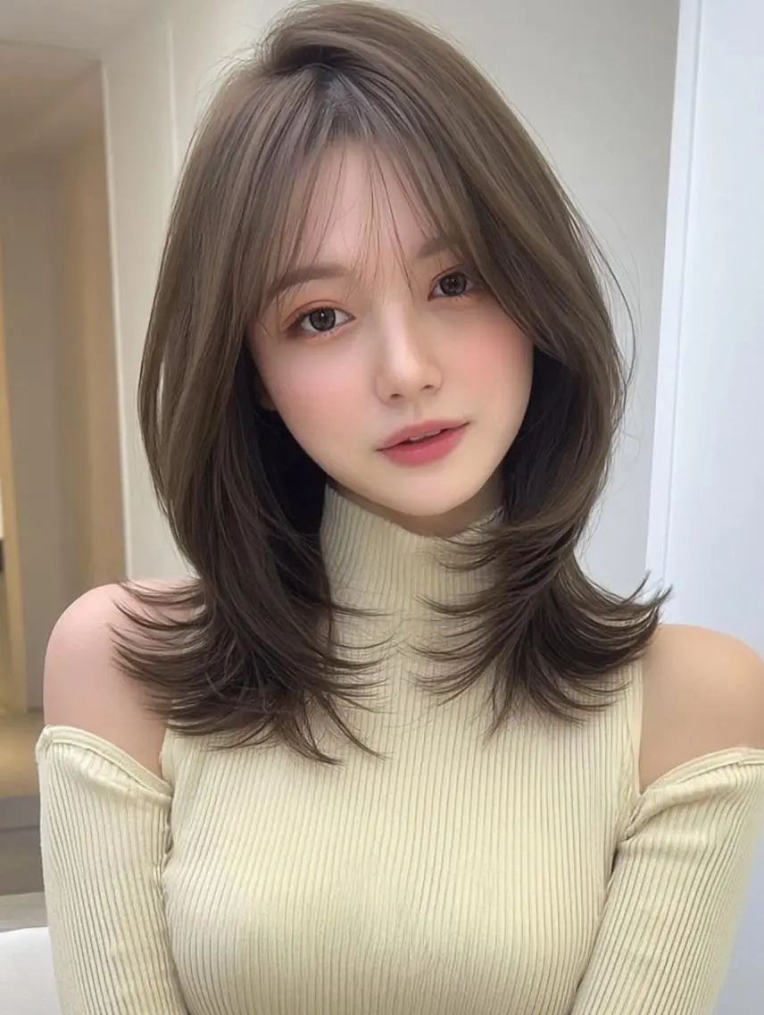 セミロング ボブ 髪質改善 韓国風ヘア レイヤーカット 縮毛矯正 カット ヘアカラー 髪質改善/レイヤー/ 佐藤　舞🌷🫧のヘアスタイル