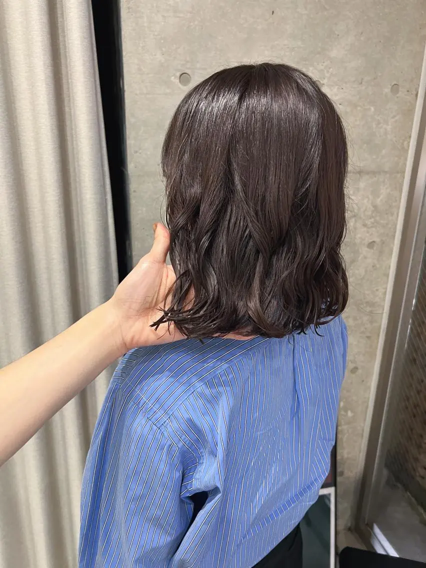 ミディアム パーマ カット ヘアカラー パーマ ボブパーマコテ巻き風 パーマNo1深江秀平のヘアスタイル