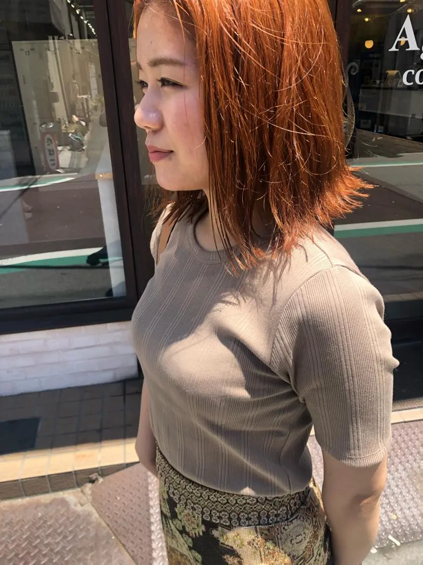 カラー オレンジ カット ヘアカラー デザイン特化ブリーチ 堀江美容室/ぱぴのヘアスタイル