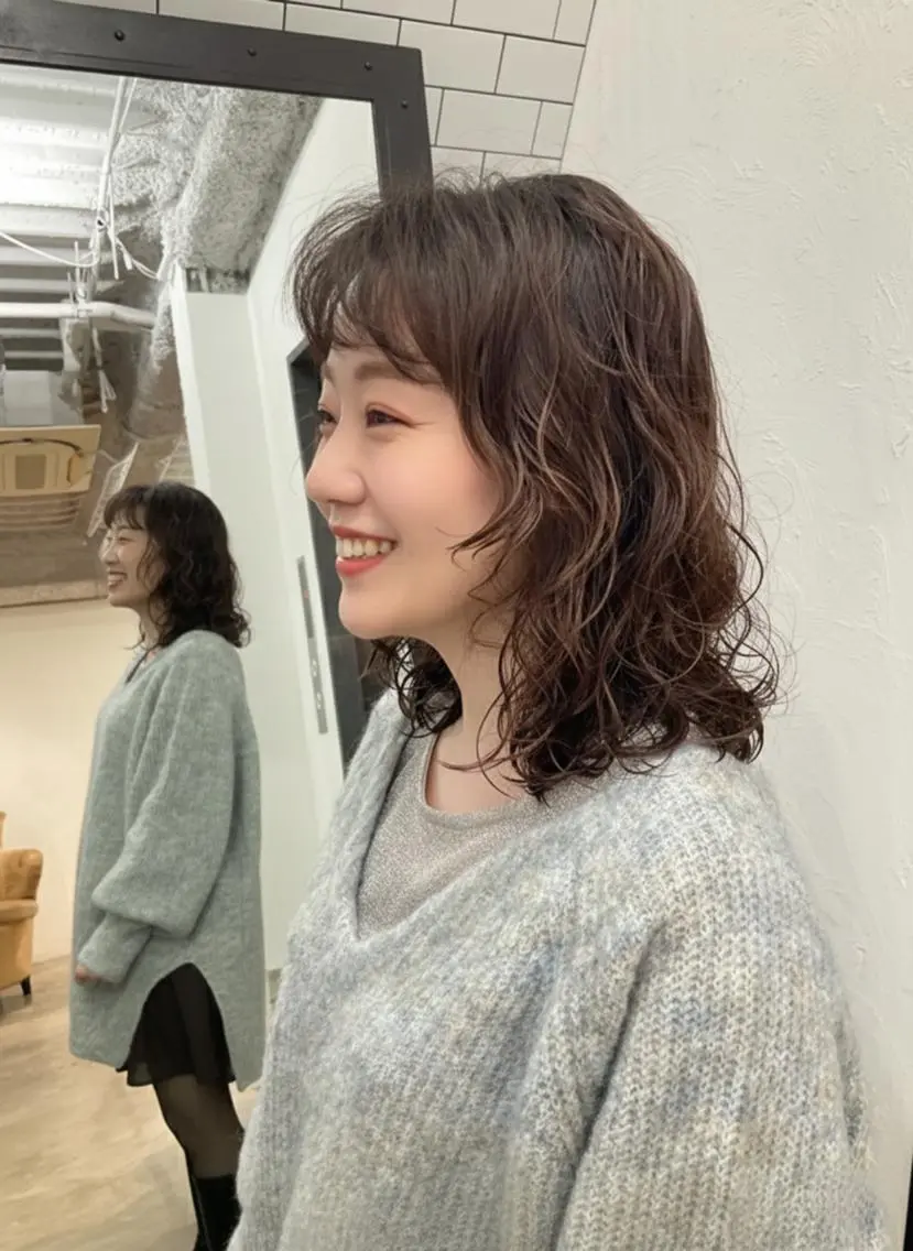 ミディアム ミディアムパーマ ボブ カット パーマ トリートメント 中区/legare 🌈山村/髪質改善のヘアスタイル