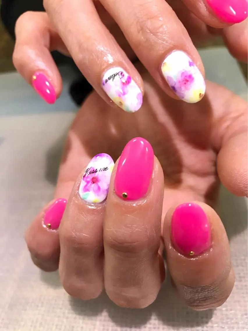 ネイル フラワーネイル ニュアンスネイル pang akiのマツエク・マツパデザイン