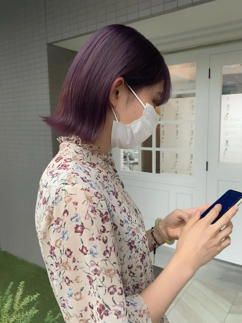ショート カラー ヘアアレンジ ラベンダーカラー 🧡梅田ハイトーン カラー🧡runaのヘアスタイル