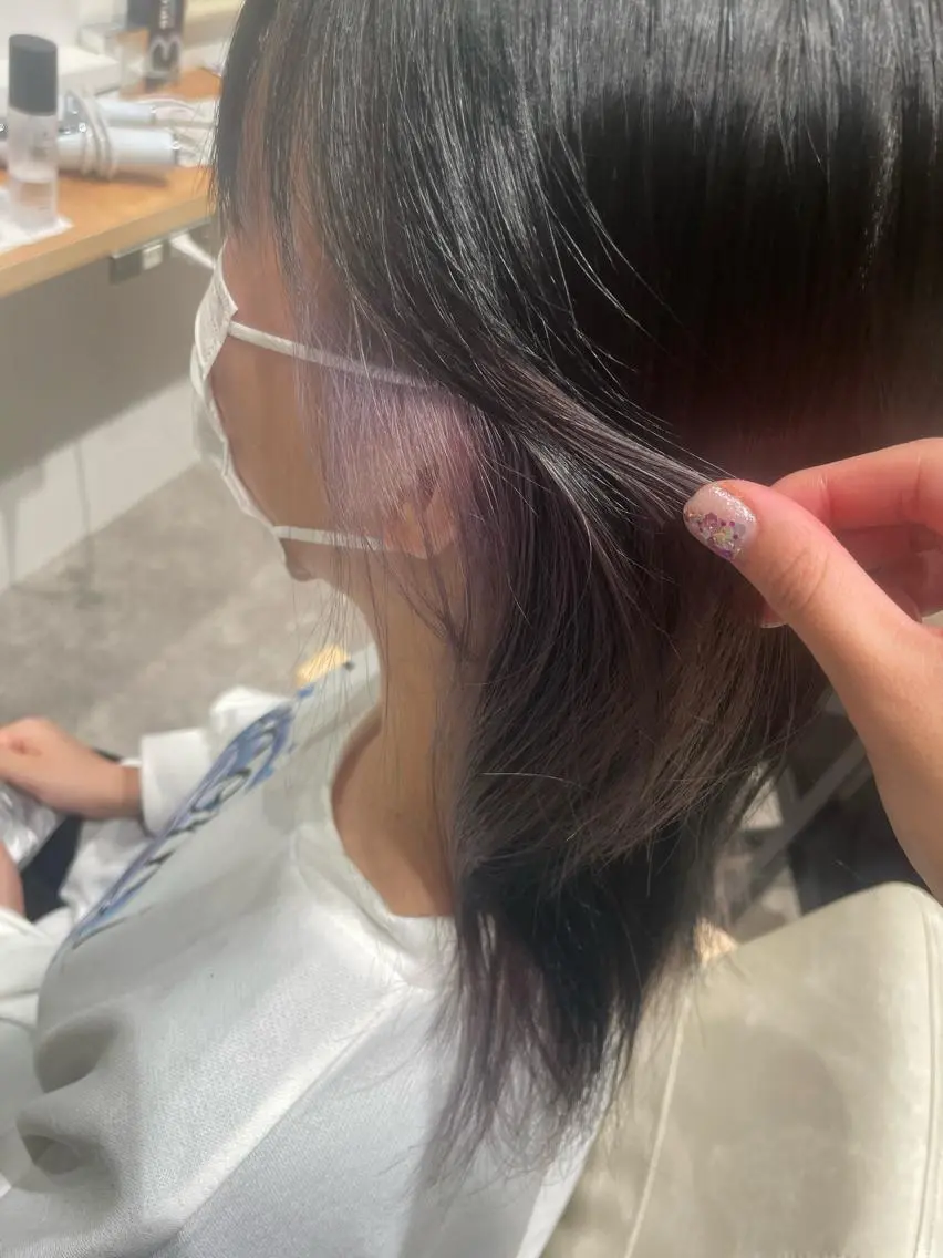ミディアム カラー インナーカラー パープルカラー ヘアカラー ハイトーン🦄ネイル 💞のぶちのネイルデザイン