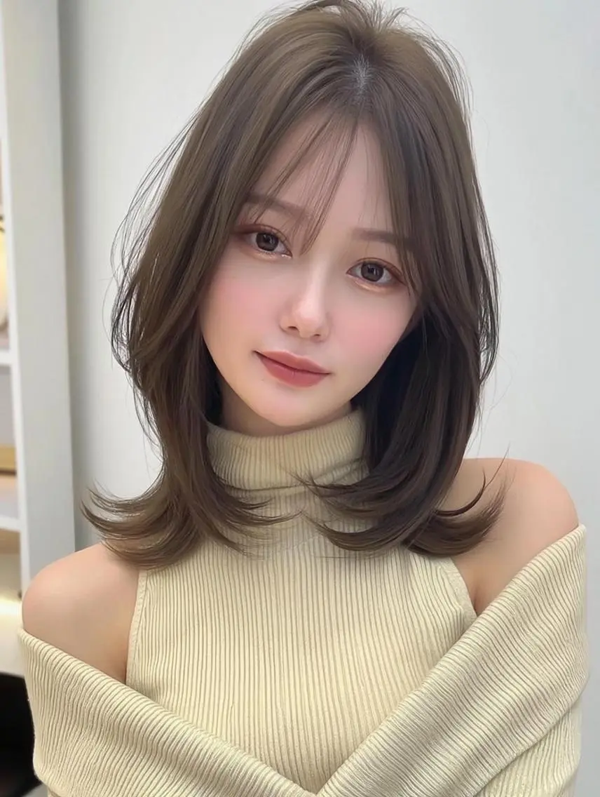 セミロング ボブ 髪質改善 韓国風ヘア レイヤーカット 縮毛矯正 カット ヘアカラー 髪質改善/レイヤー/ 佐藤　舞🌷🫧のヘアスタイル