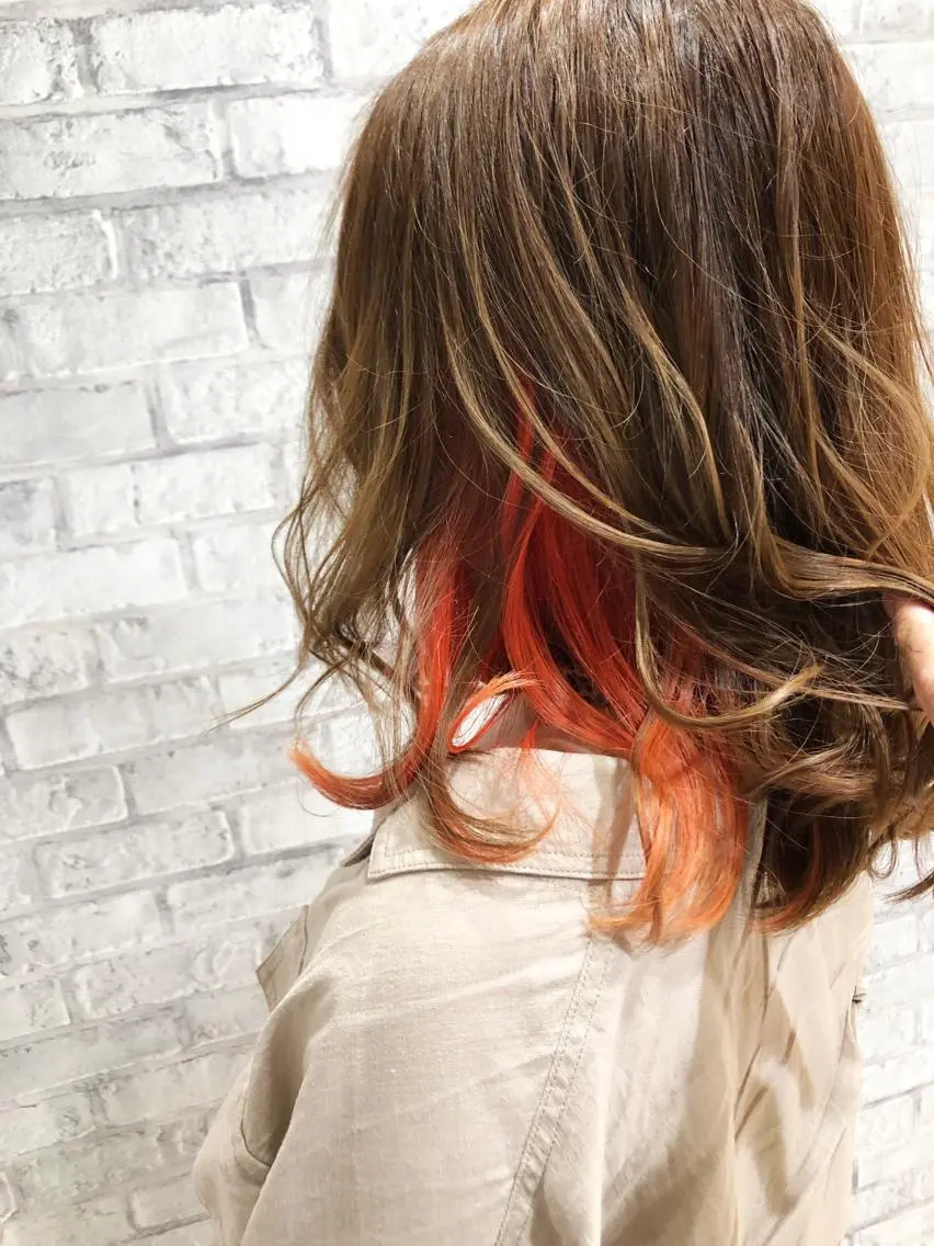 ミディアム カラー ヘアアレンジ ベージュカラー インナーカラー オレンジ ヘアカラー トリートメント 秋山 幸太のヘアスタイル